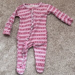 Pink Heart Patterned Kids One Piece Organic Cotton